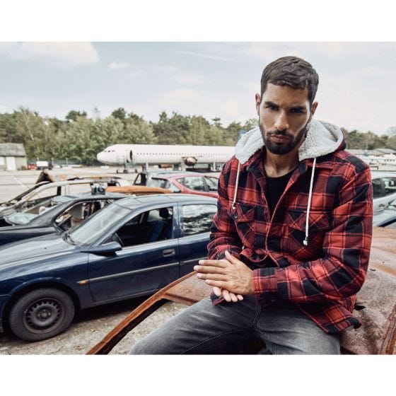 Kurtka Brandit Lumberjacket Hooded Czerwono-Czarny