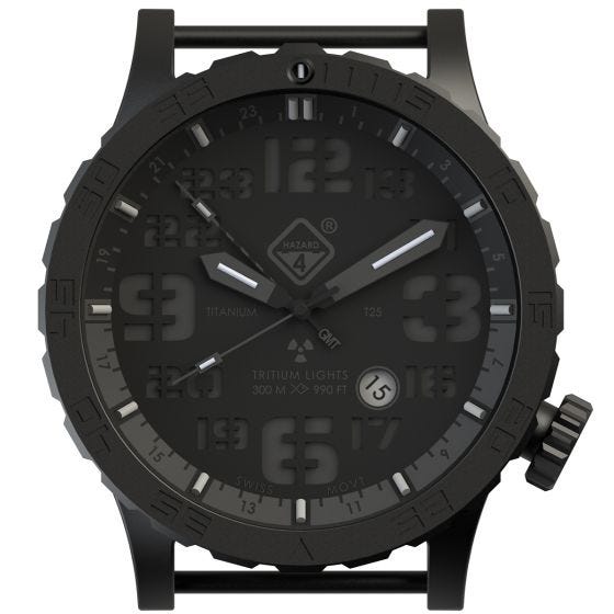 Zegarek Hazard 4 Heavy Water Diver Titanium Tritium Blackout Black GMT Niebiesko-Czerwony