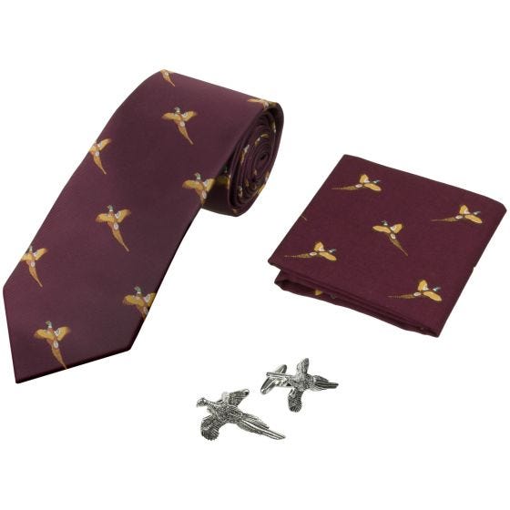 Zestaw Upominkowy Jack Pyke Krawat, Chusteczka I Spinki do Mankietów Pheasant Wine